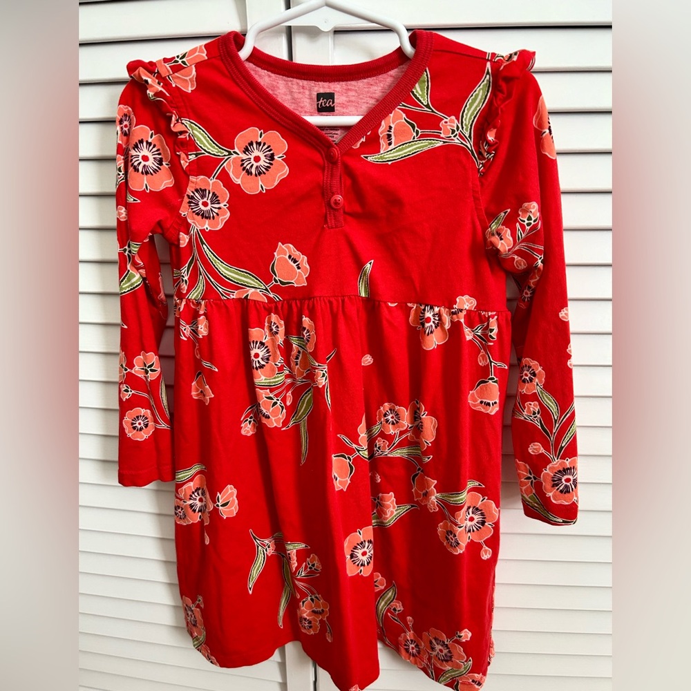 Tea Collection Red Flowered Dress, size 4